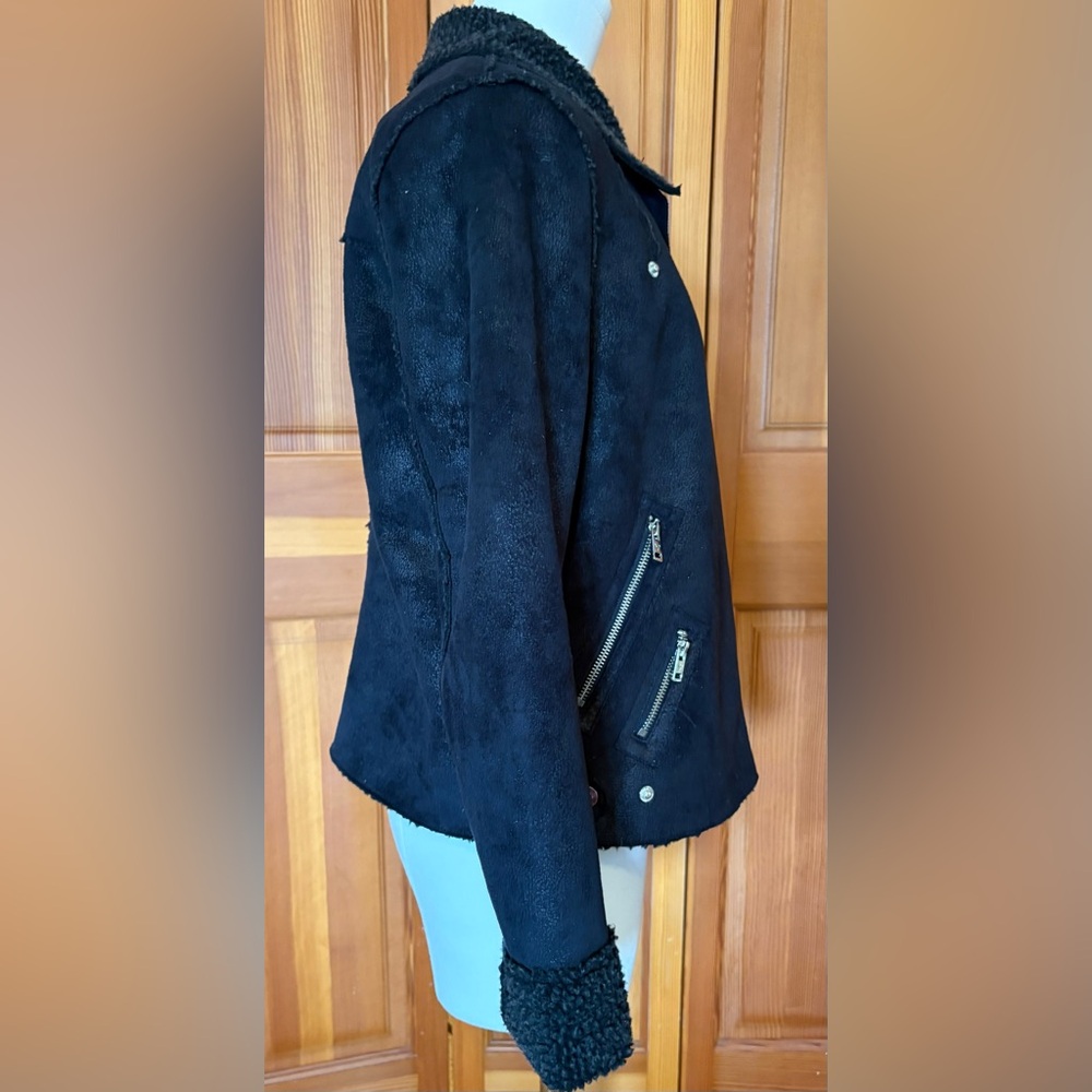American Eagle Outfitters Faux Suede & Faux Shearling Charcoal Moto Jacket Sz S - Picture 5 of 12